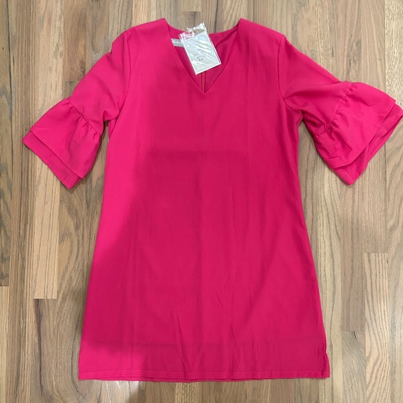 Shift Dress with Bell Sleeve and V-neck - Picture 4 of 5